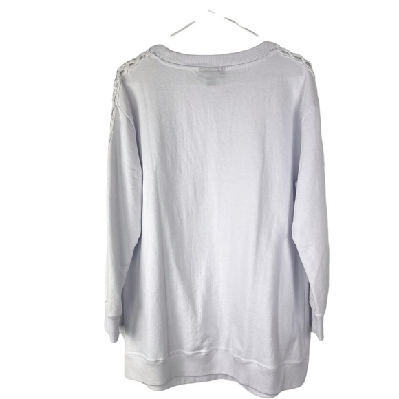 Roaman’s White Peek-A-Boo Sleeve Crewneck Sweater Sweatshirt Size 14/16 - Picture 2 of 10
